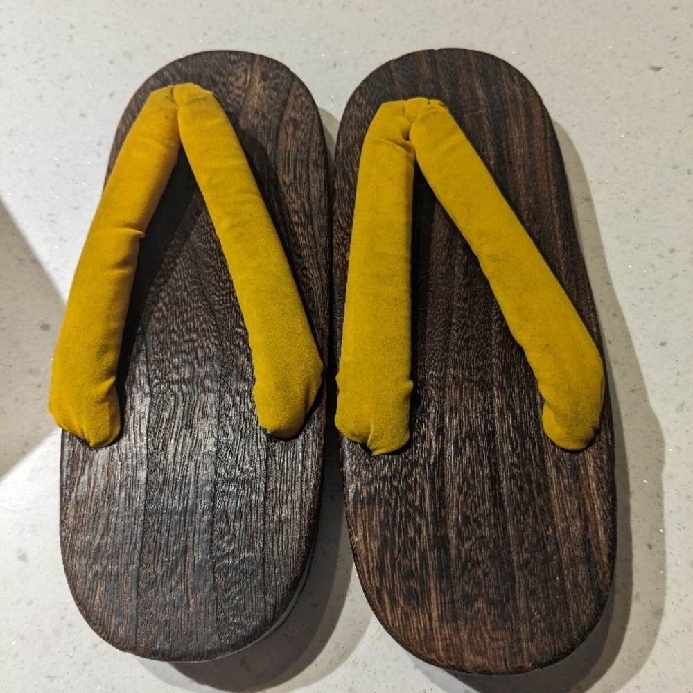 Wooden Sandals with Yellow Straps